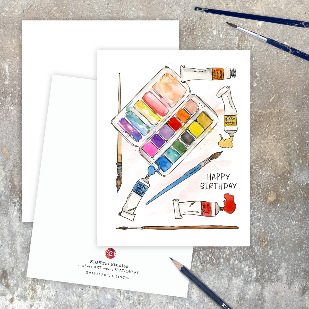 Watercolor Artist and Designer Happy Birthday Card