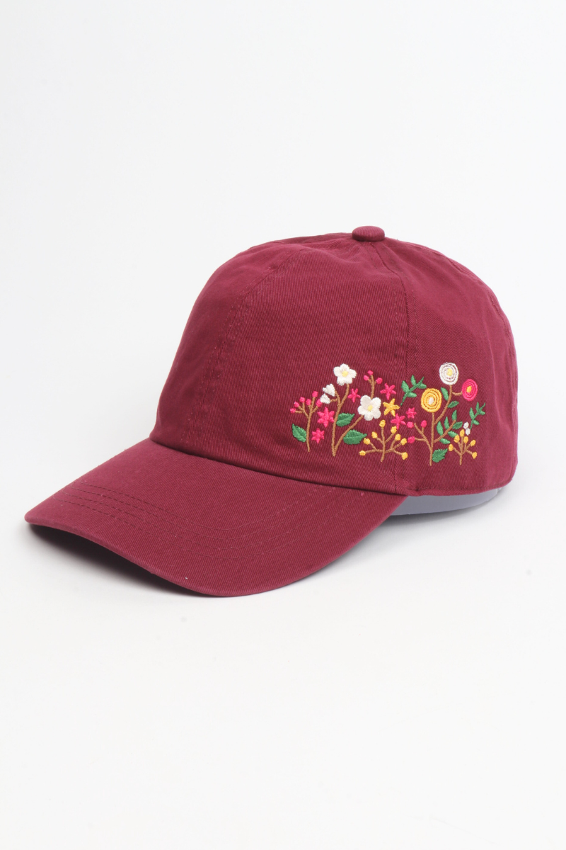 Flowers Side Cotton Baseball Cap: Beige