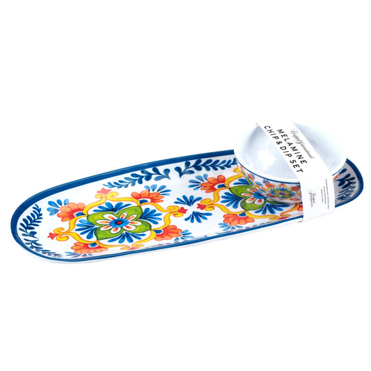 Flores Melamine Oval Tray 15inx6 w Dip Bowl 4.75inx2