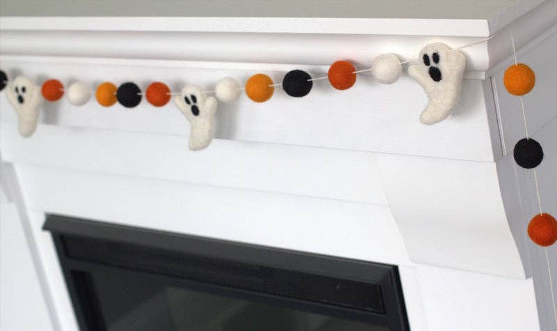Ghost Halloween Garland- Orange, Black & White