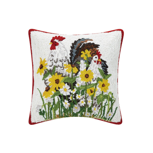 Daisies, Rooster and Hen Hook Pillow