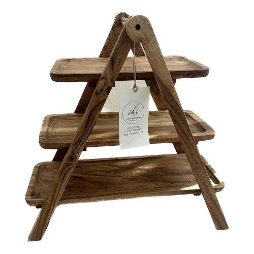 Rustic Collapsible 3-Tiered Server Stand