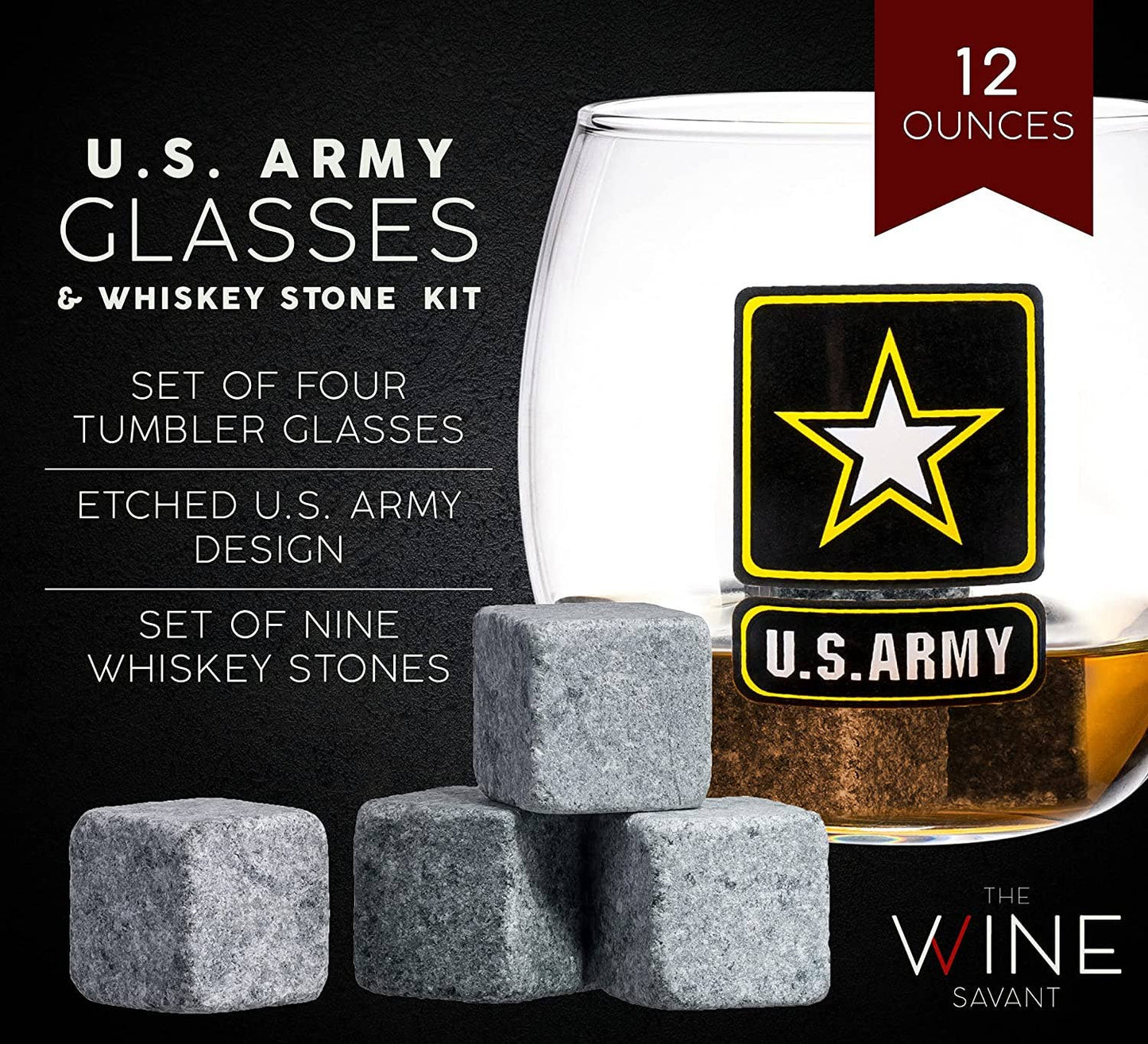 US Army Globe Whiskey Decanter Set W/4 Liquor Glasses