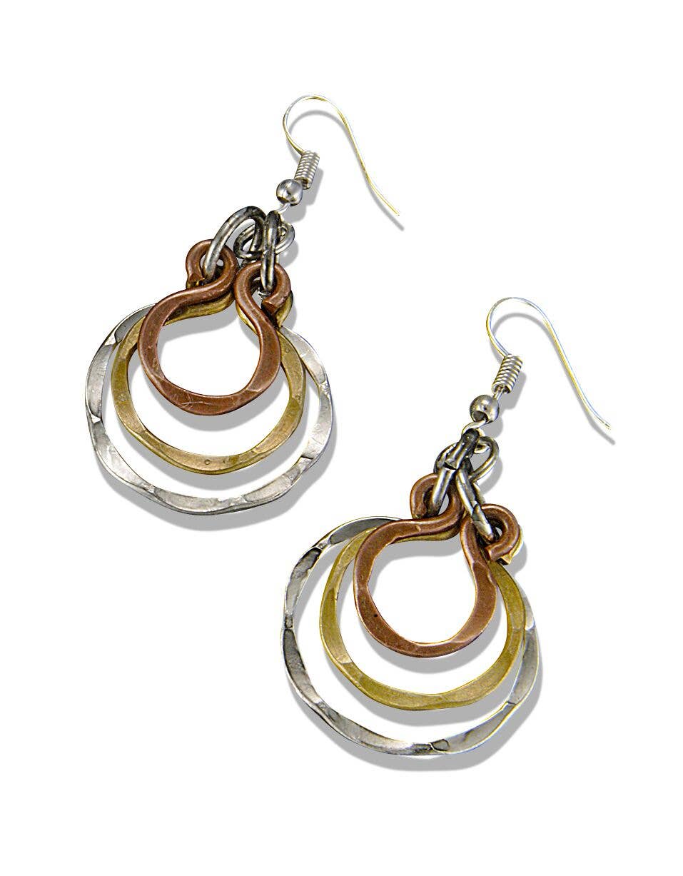 Mixed Metal Hammered Nested Hoop Earrings
