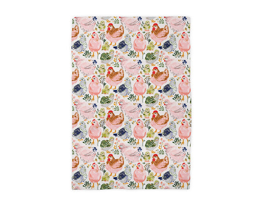 Chicken Chick Colorful Farm Garden Coop Floral Kitchen Towel