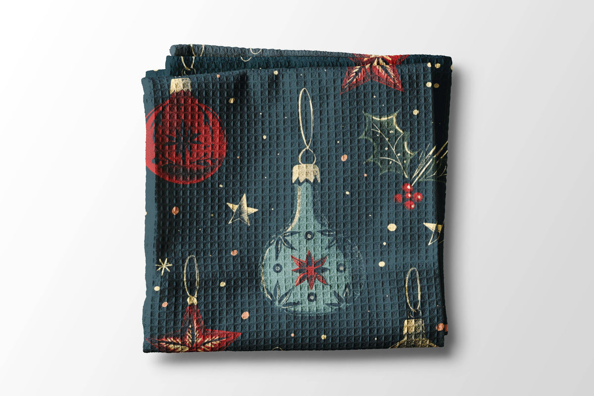 Christmas Tree Navy Ornaments Towel