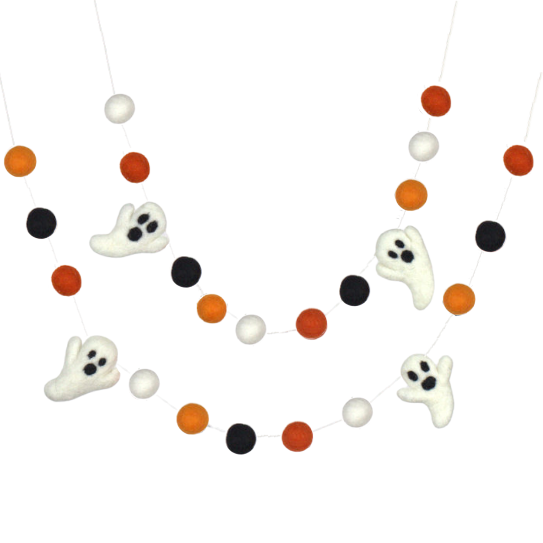 Ghost Halloween Garland- Orange, Black & White