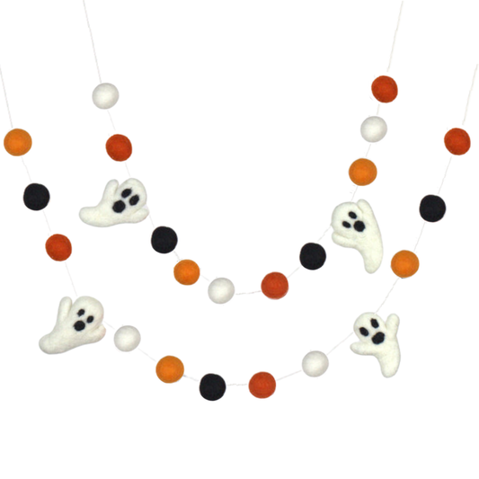 Ghost Halloween Garland- Orange, Black & White