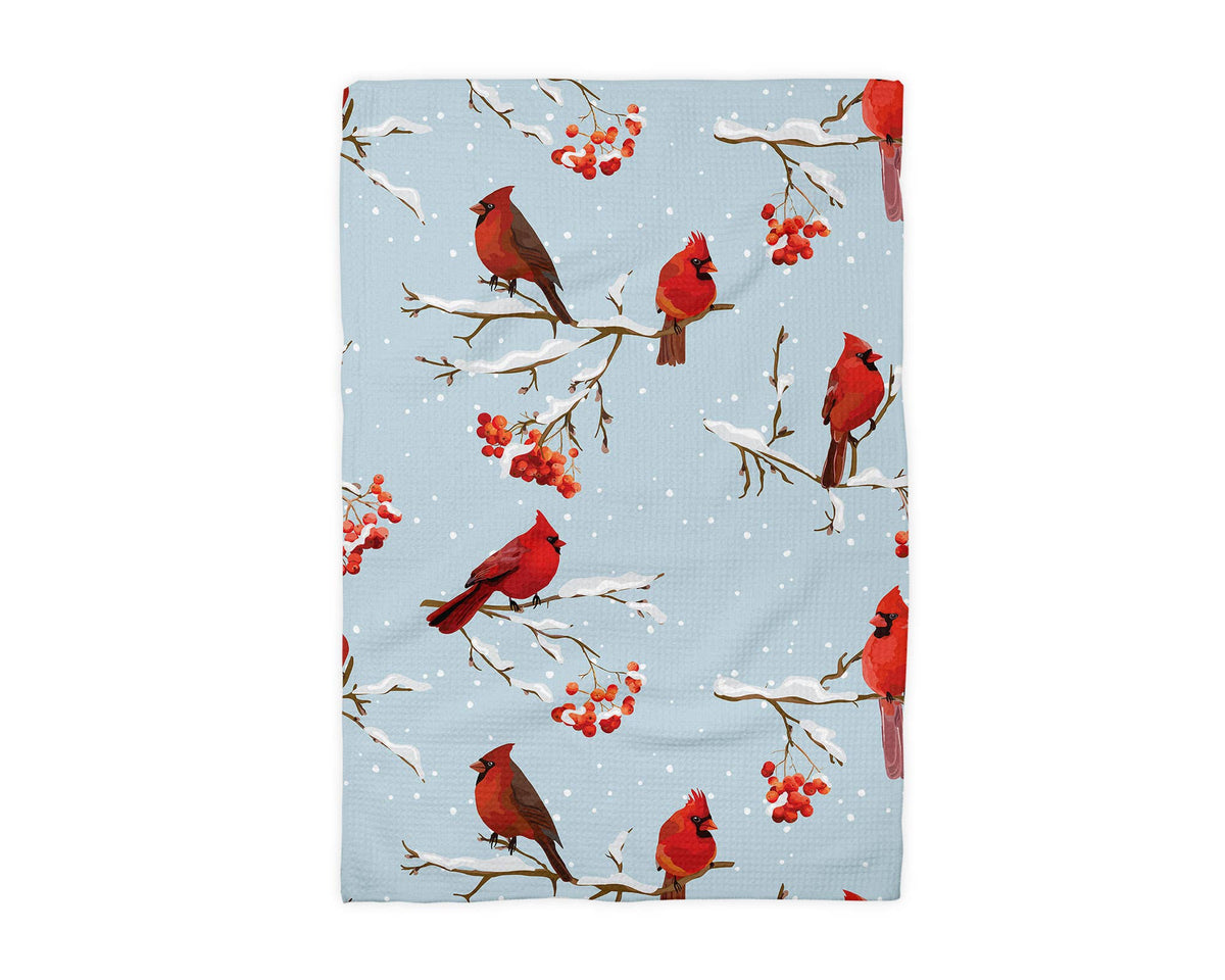 Cardinal Christmas Bird Floral Kitchen Towel