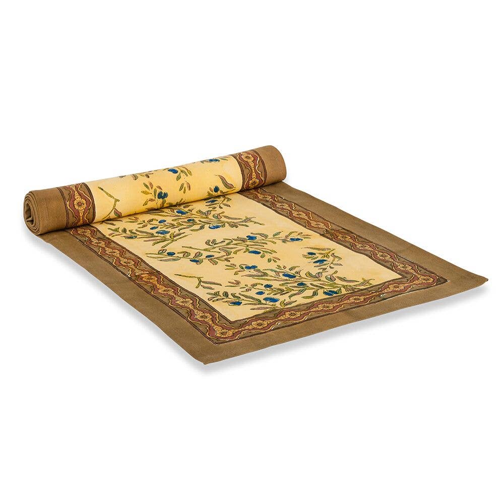 Olive Tree Khaki/Blue Table Runner 16x72