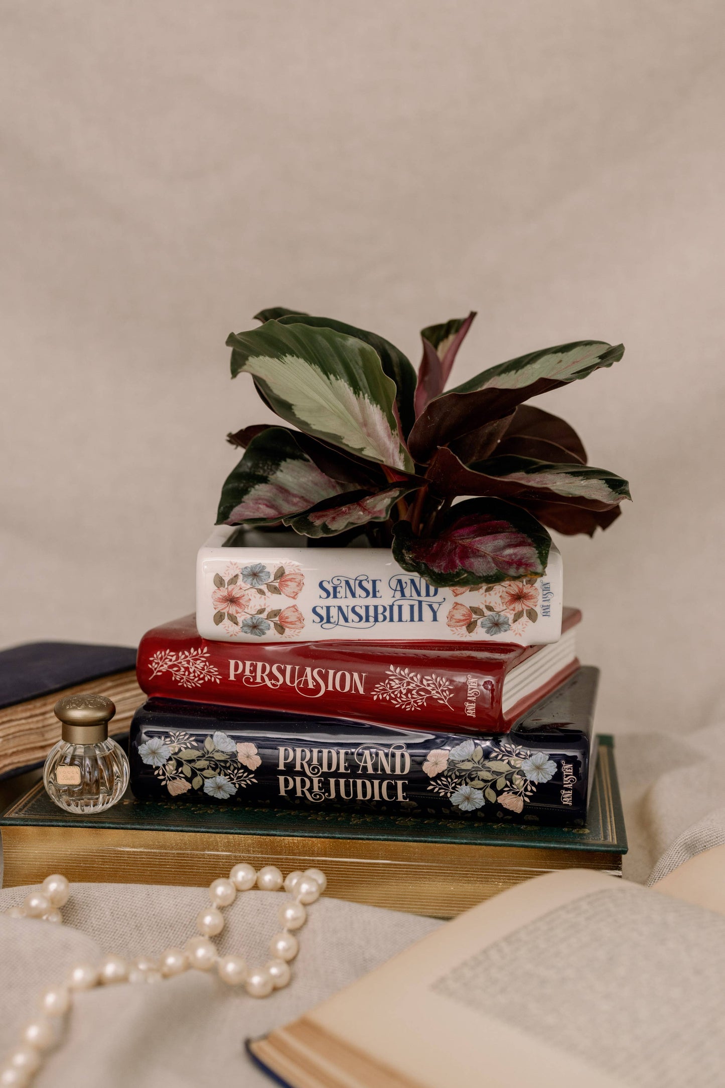 Stacked Books Planter Jane Austen