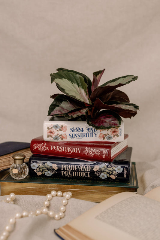 Stacked Books Planter Jane Austen