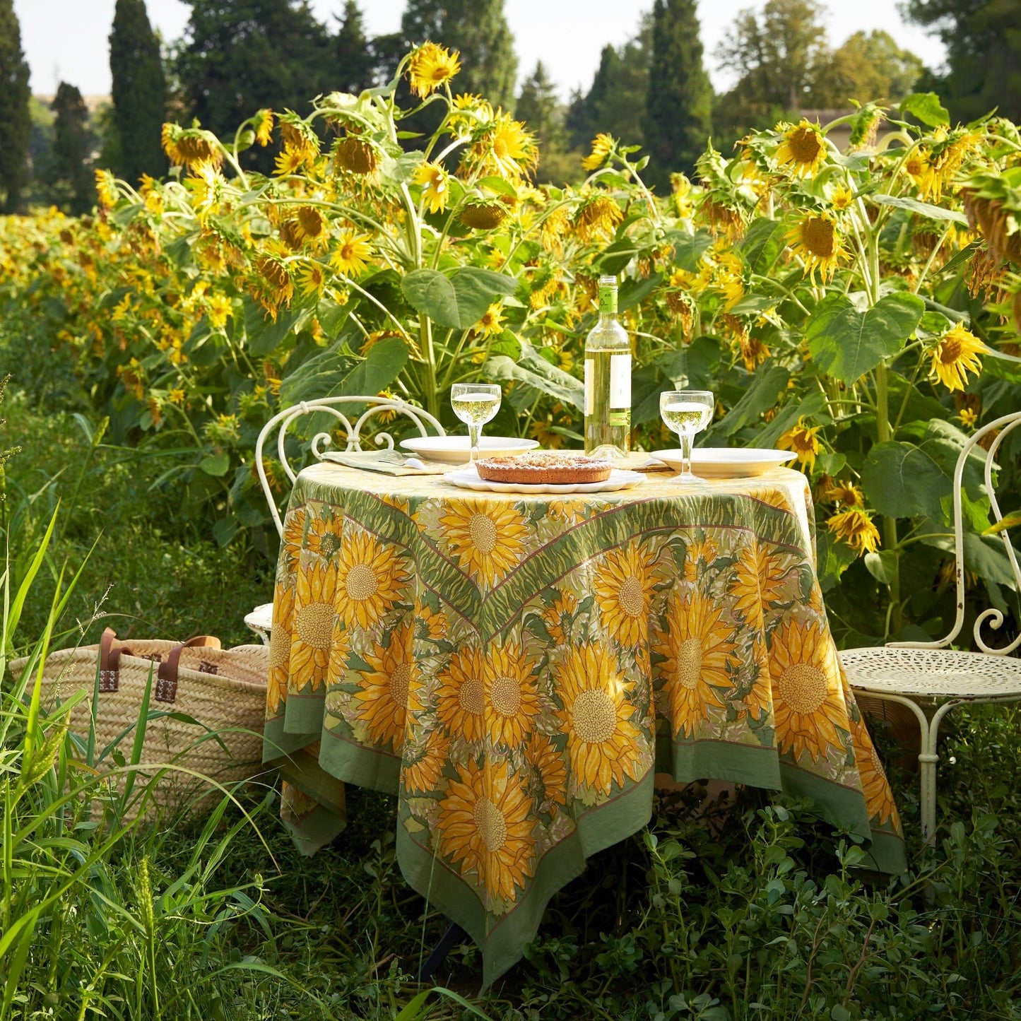 Sunflower Yellow& Green | French Tablecloths: 59" x 59"