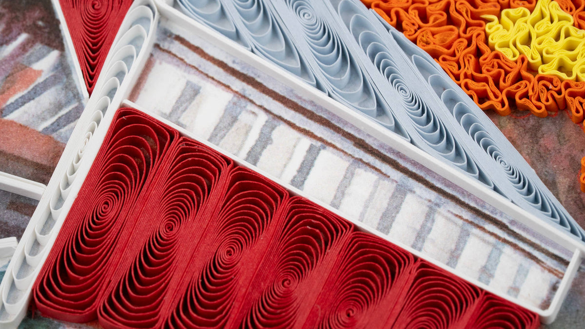 Quilled Red Covered Bridge Greeting Card