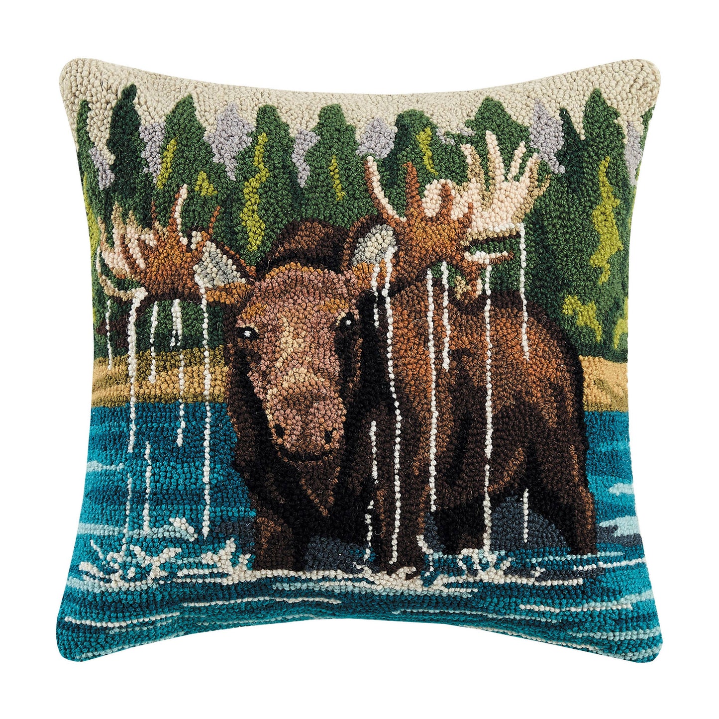 Moose In The Lake Hook Pillow