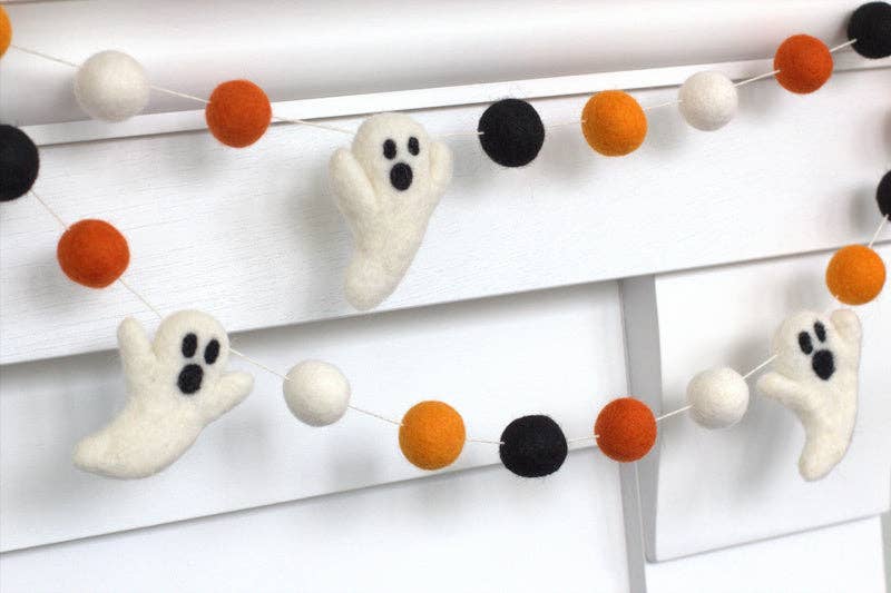 Ghost Halloween Garland- Orange, Black & White