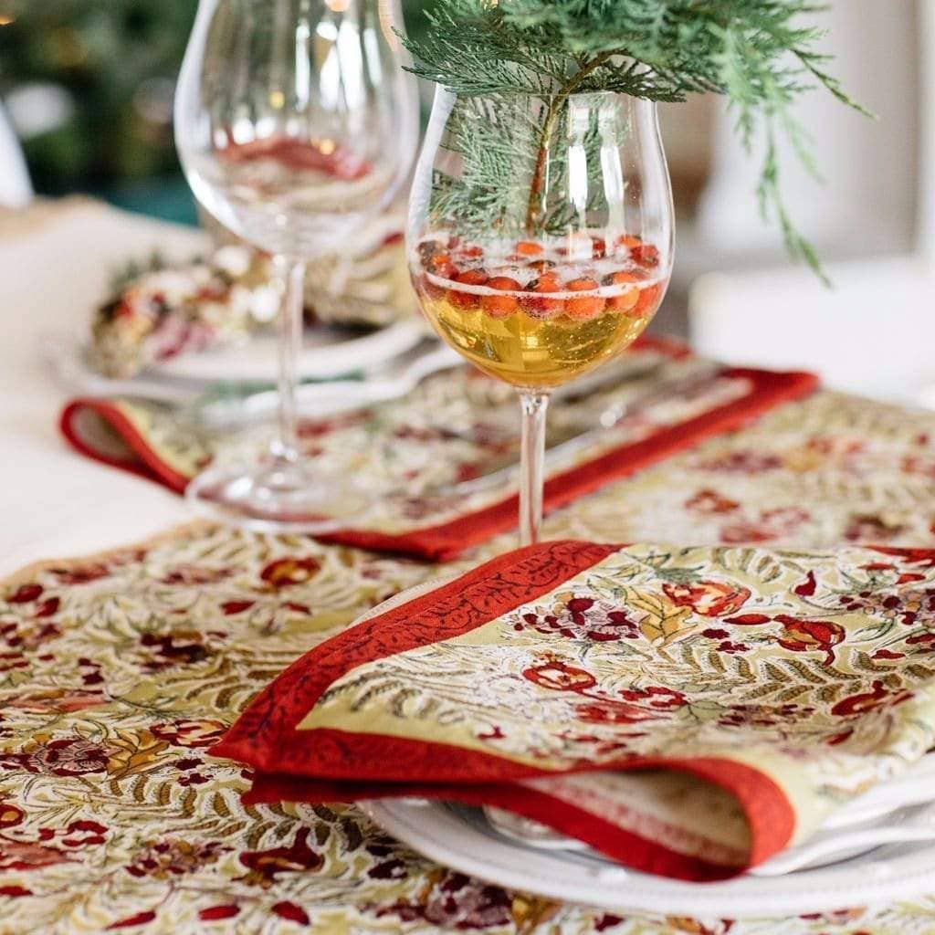 Winter Garden Red & Green | French Tablecloths: 59" x 59"