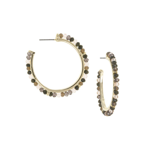 beaded post hoop earring: Silver-montana multi