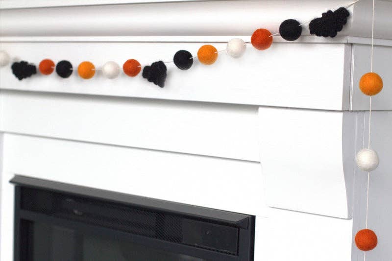 Bat Halloween Garland- Orange Black & White