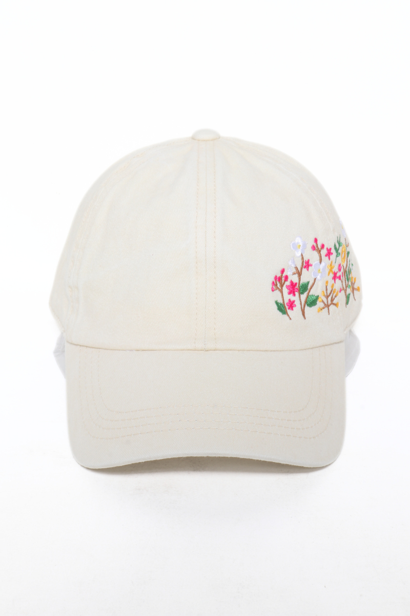 Flowers Side Cotton Baseball Cap: Beige
