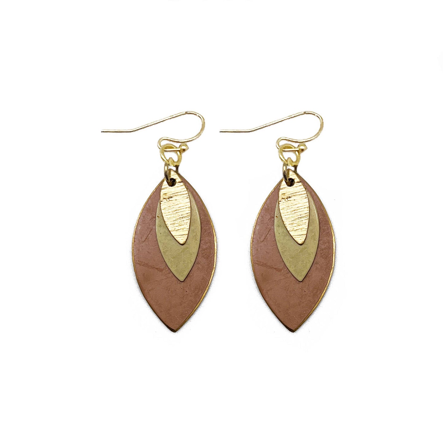 Brass Patina Earrings Brown and Green Layered