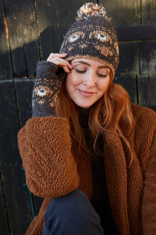 Pooch Dog Bobble Beanie Bark Brown