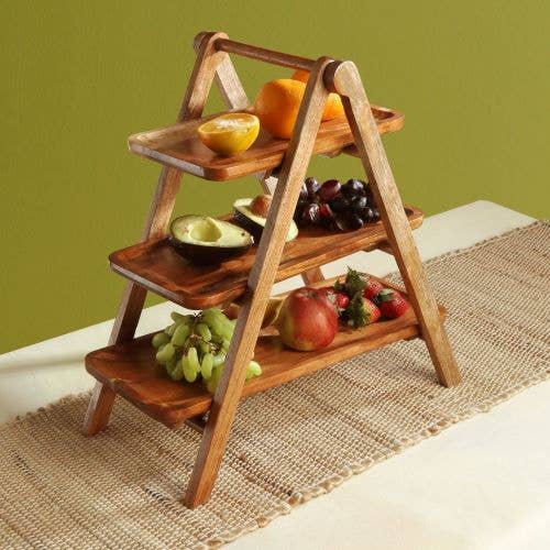 Rustic Collapsible 3-Tiered Server Stand