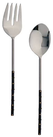 Stainless Steel Black & Gold Dot Handle Servers S/2