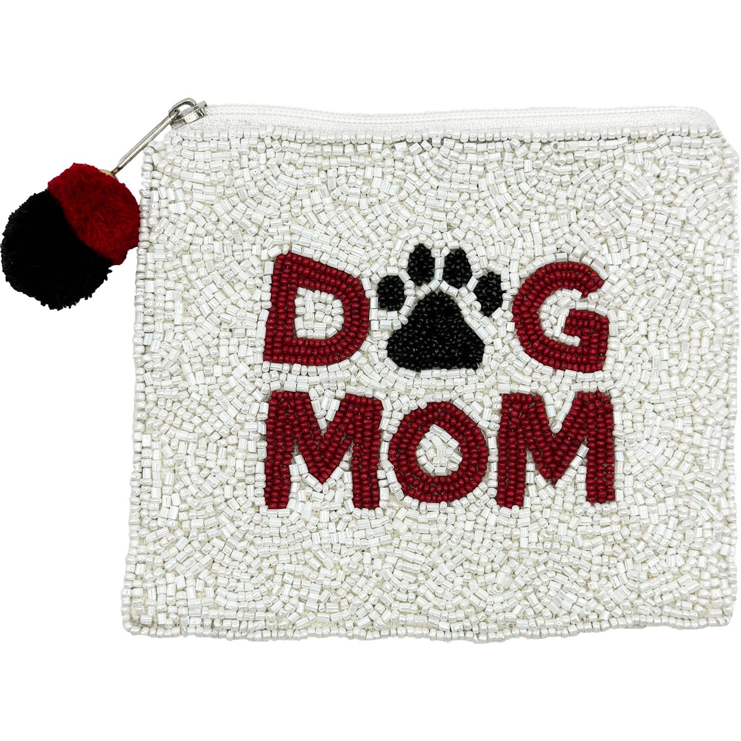Red Dog Mom Beaded Pouch