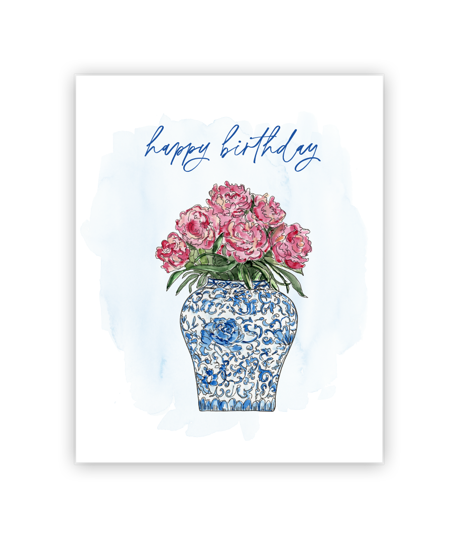 Happy Birthday Card Ginger Jar with Peonies Card