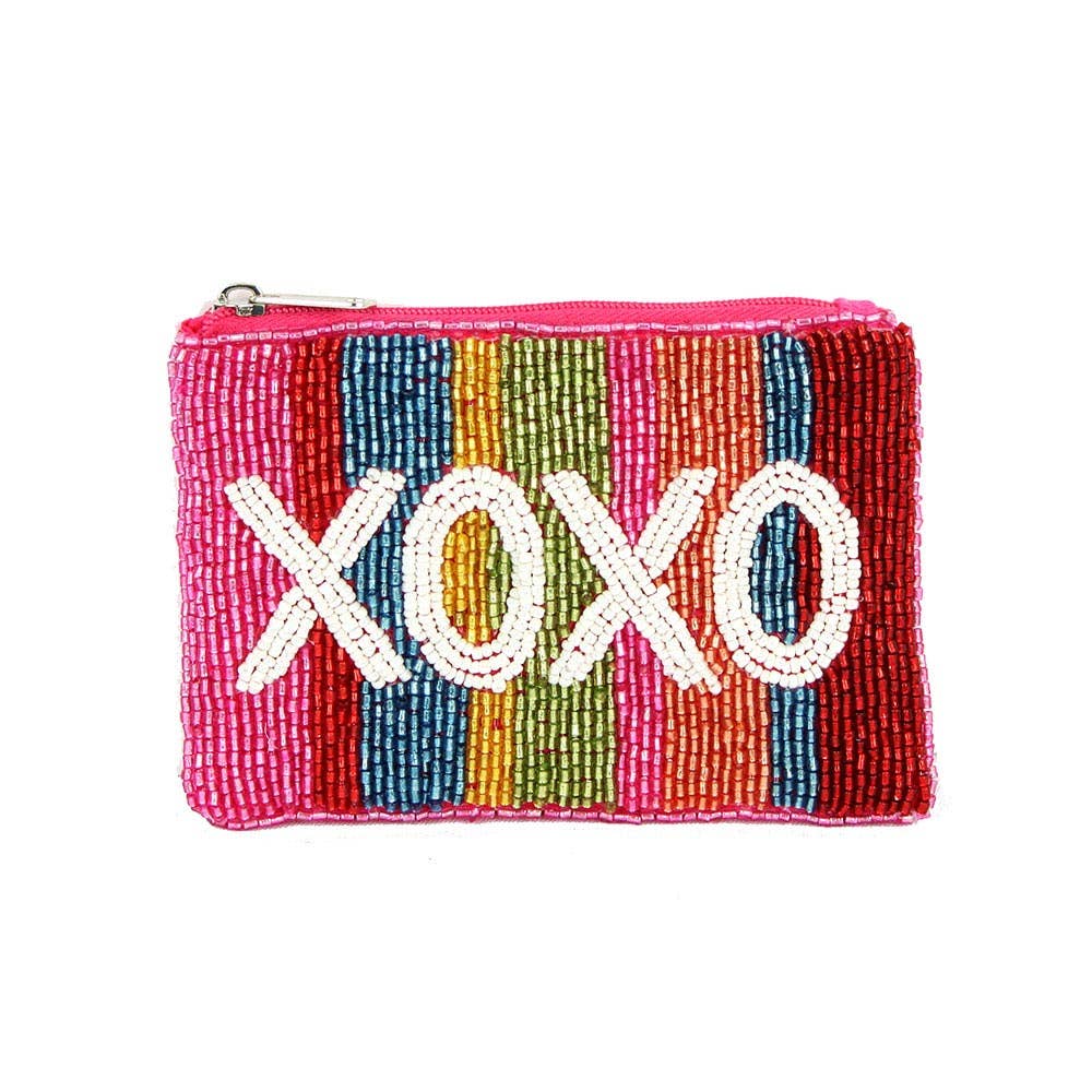 XOXO Rainbow Color Block Beaded Mini Pouch Bag