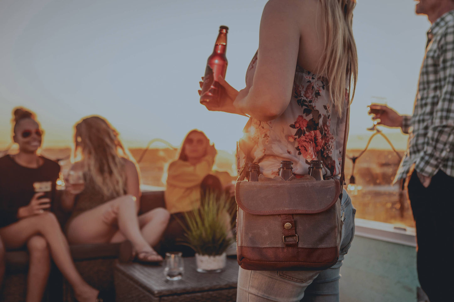 Beer Caddy Cooler Tote with Opener: Black with Brown Accents