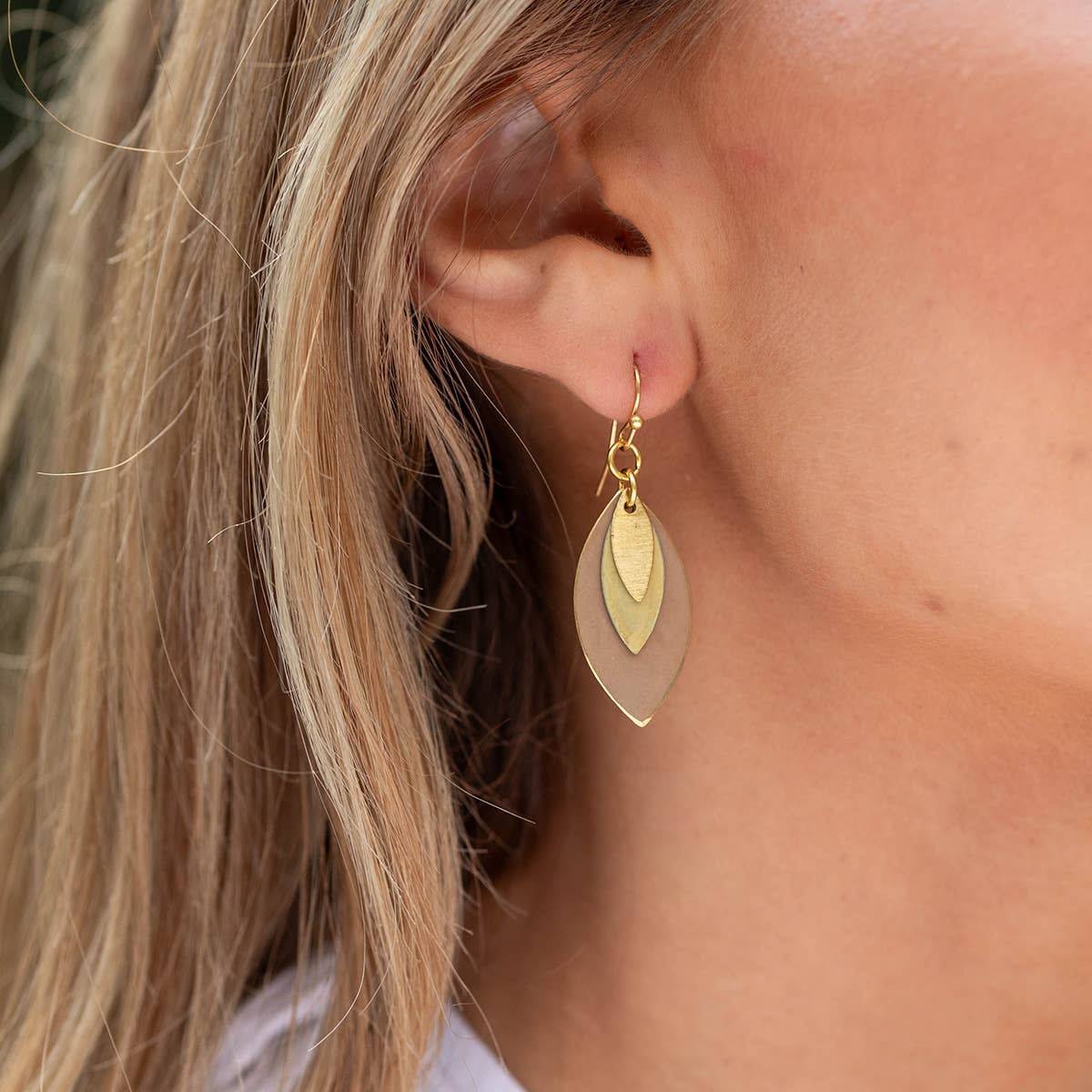 Brass Patina Earrings Brown and Green Layered