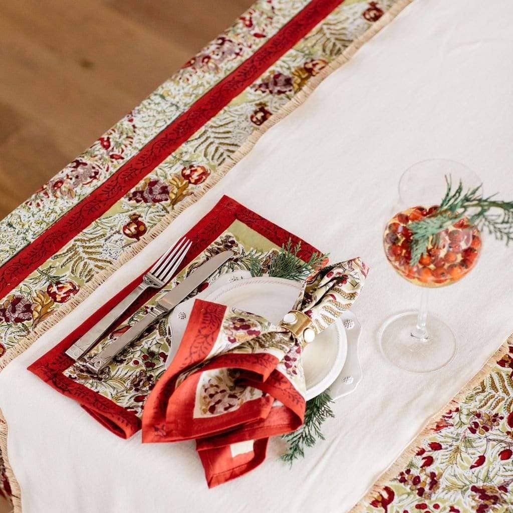 Winter Garden Red & Green | French Tablecloths: 59" x 59"