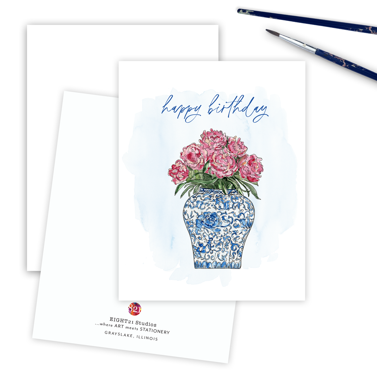 Happy Birthday Card Ginger Jar with Peonies Card