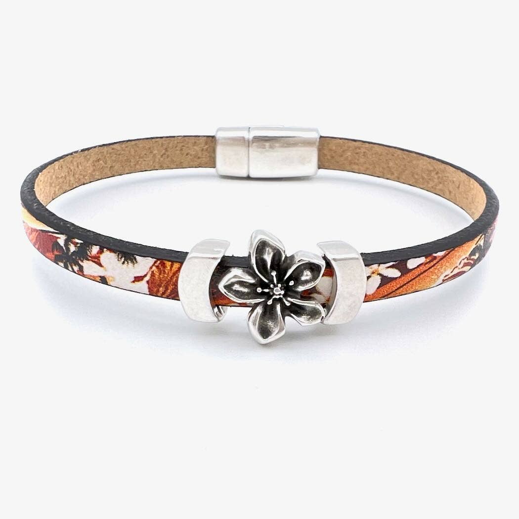 Floral Jasmine Leather Bracelet: Tropical Print / Large