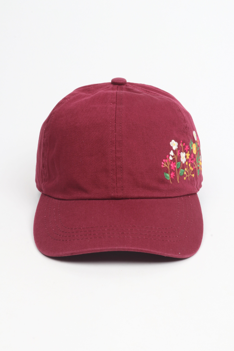 Flowers Side Cotton Baseball Cap: Beige