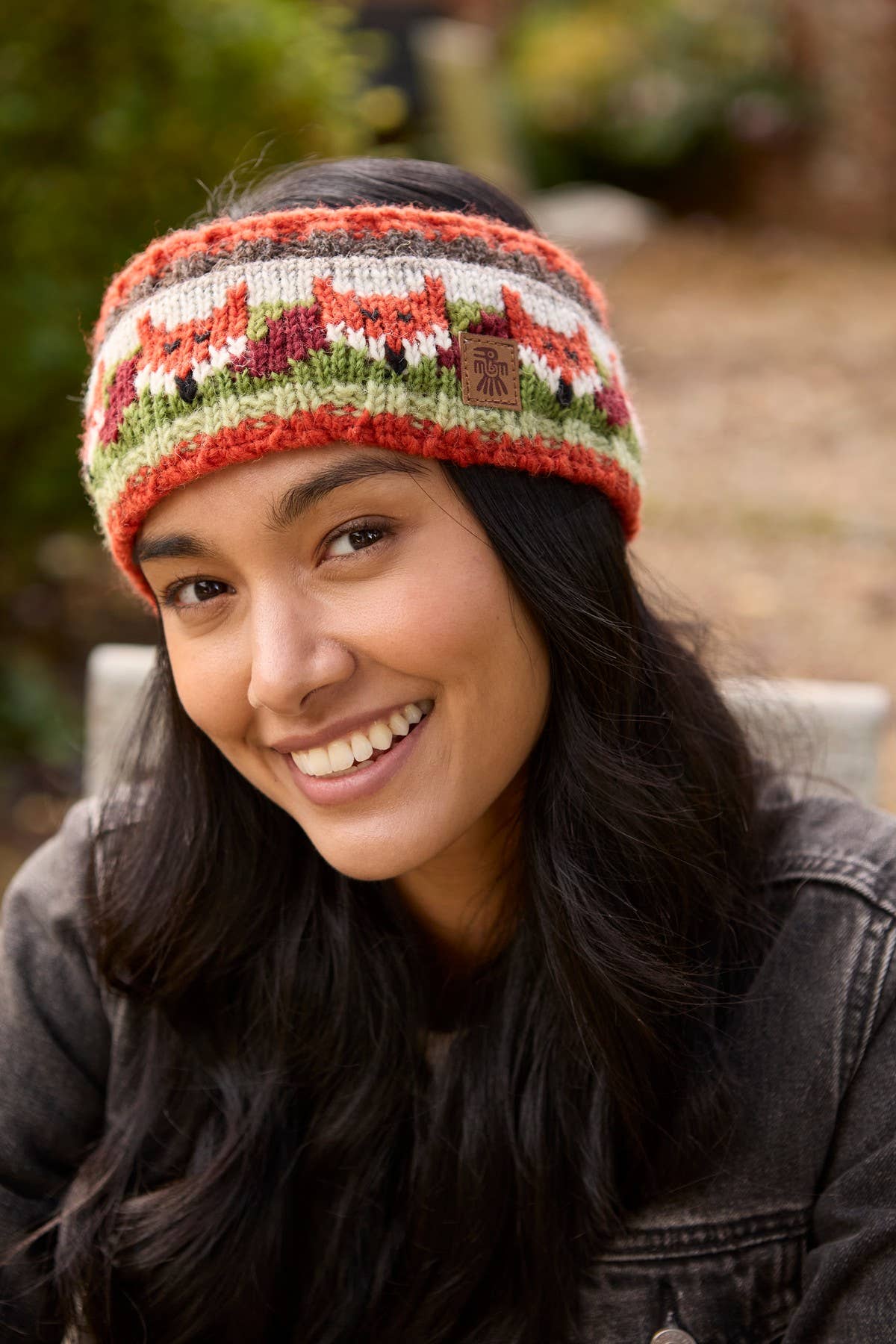 Fair Isle Wool Knit Ear Warmers Red Orange
