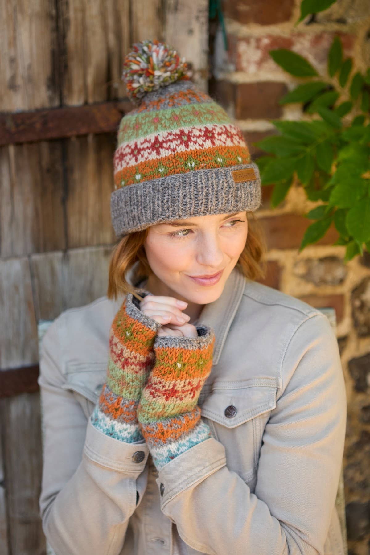 Oban Soft Autumnal Fair Isle Roll Back Bobble Beanie One Colour