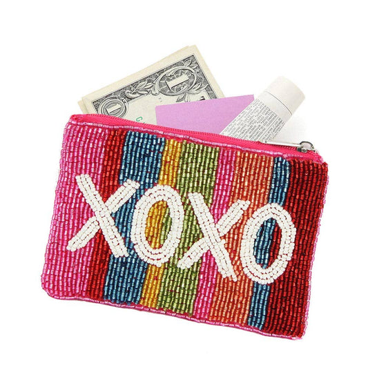 XOXO Rainbow Color Block Beaded Mini Pouch Bag