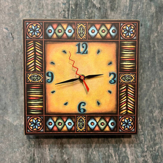 Brown Motif Square Clock