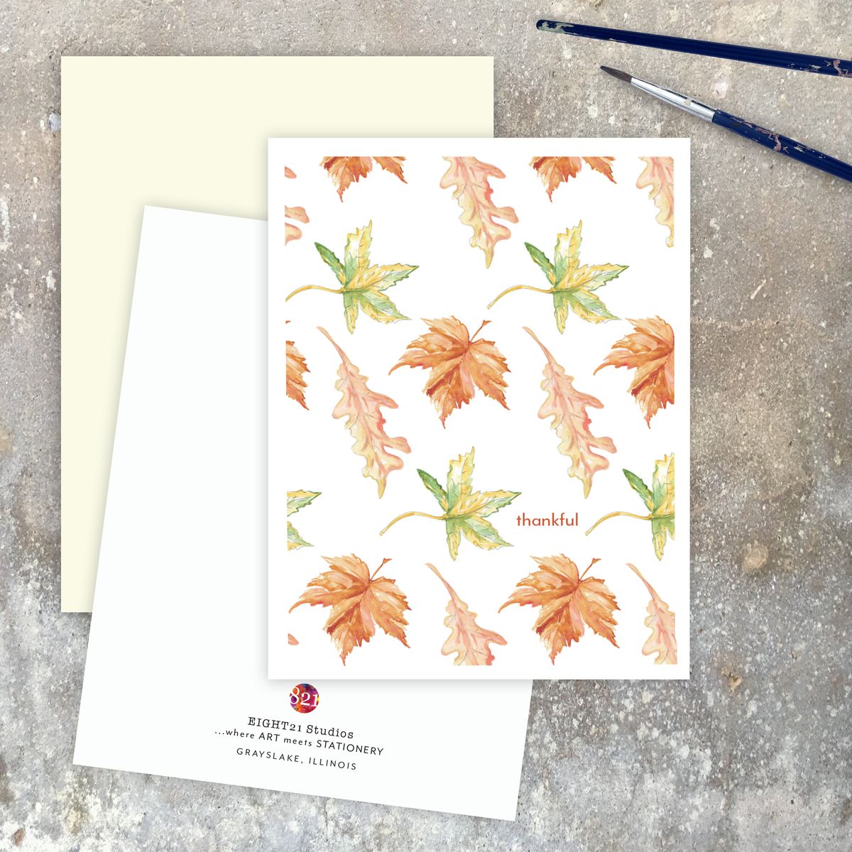 Autumn Fall Leaves Thankful Watercolor Fall Card