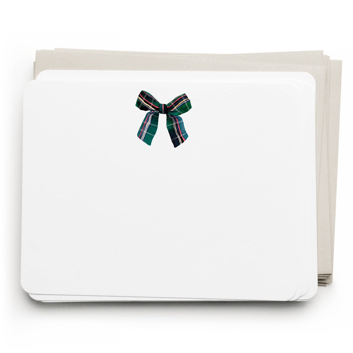 Plaid Bow Flat Notecard Set 8 Cards & Envelopes