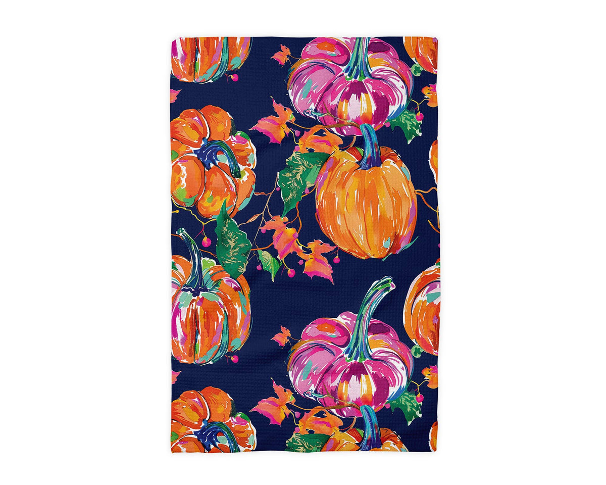 Preppy Navy Pink Pumpkin Fall Coastal Towel