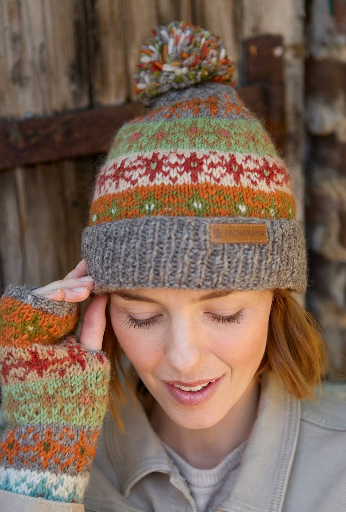 Oban Soft Autumnal Fair Isle Roll Back Bobble Beanie One Colour