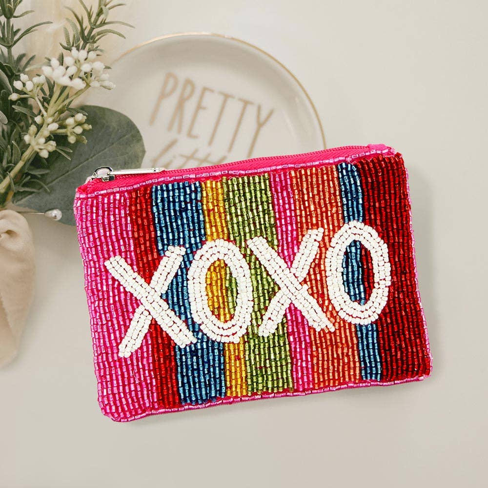 XOXO Rainbow Color Block Beaded Mini Pouch Bag