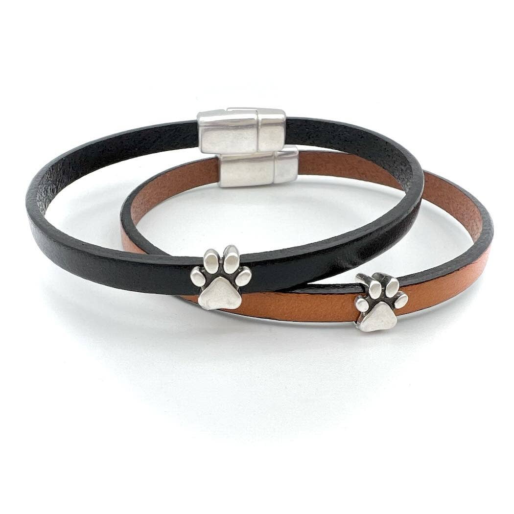 Puppy Paw Leather Bracelet Black / Medium