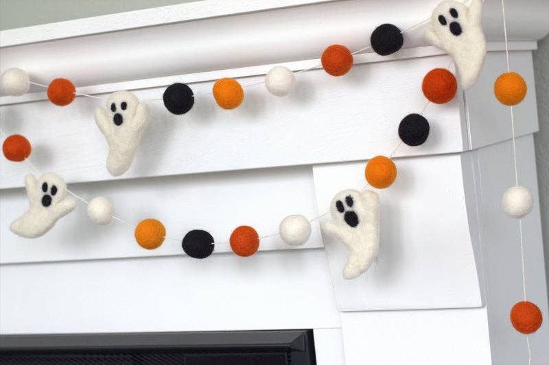 Ghost Halloween Garland- Orange, Black & White