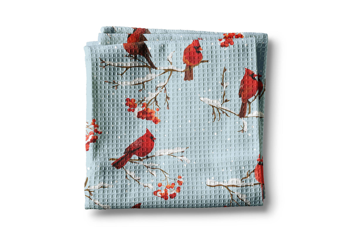 Cardinal Christmas Bird Floral Kitchen Towel