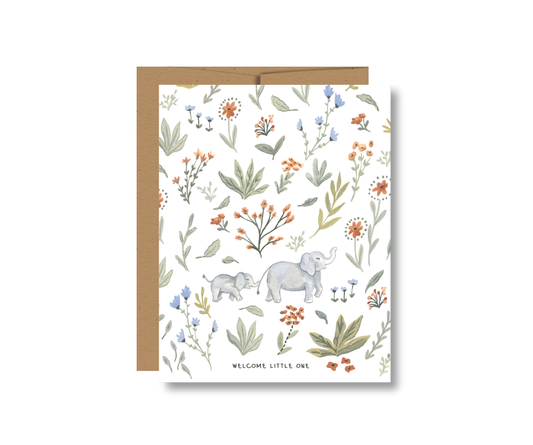 Welcome Little One Elephant Baby Greeting Card